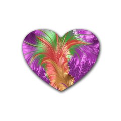 Fractal Purple Green Orange Yellow Rubber Coaster (heart)  by Sudhe