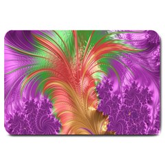 Fractal Purple Green Orange Yellow Large Doormat  by Sudhe