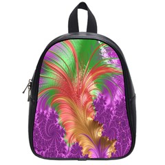 Fractal Purple Green Orange Yellow School Bag (small) by Sudhe