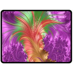 Fractal Purple Green Orange Yellow Fleece Blanket (large)  by Sudhe