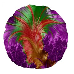 Fractal Purple Green Orange Yellow Large 18  Premium Round Cushions by Sudhe