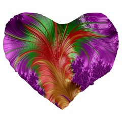 Fractal Purple Green Orange Yellow Large 19  Premium Heart Shape Cushions by Sudhe