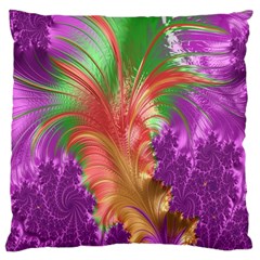 Fractal Purple Green Orange Yellow Large Flano Cushion Case (one Side) by Sudhe