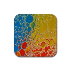 Bubbles Abstract Lights Yellow Rubber Coaster (square)  by Sudhe