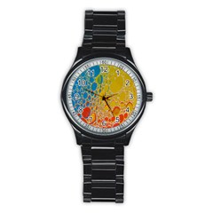 Bubbles Abstract Lights Yellow Stainless Steel Round Watch by Sudhe