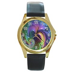 Fractal Artwork Art Swirl Vortex Round Gold Metal Watch by Sudhe