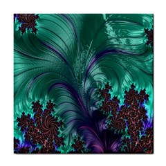 Fractal Turquoise Feather Swirl Tile Coasters by Sudhe