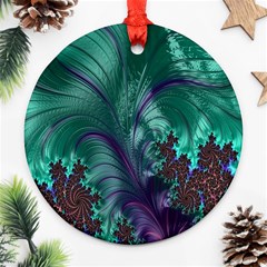 Fractal Turquoise Feather Swirl Ornament (round) by Sudhe