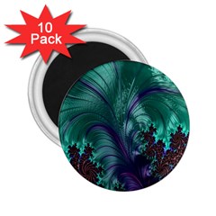 Fractal Turquoise Feather Swirl 2 25  Magnets (10 Pack)  by Sudhe