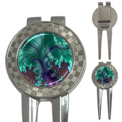 Fractal Turquoise Feather Swirl 3-in-1 Golf Divots by Sudhe