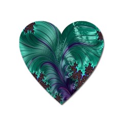 Fractal Turquoise Feather Swirl Heart Magnet by Sudhe