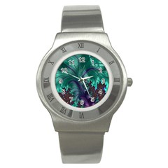 Fractal Turquoise Feather Swirl Stainless Steel Watch by Sudhe