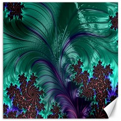 Fractal Turquoise Feather Swirl Canvas 16  X 16  by Sudhe