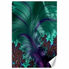 Fractal Turquoise Feather Swirl Canvas 20  X 30  by Sudhe