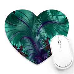 Fractal Turquoise Feather Swirl Heart Mousepads by Sudhe