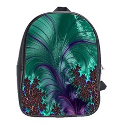 Fractal Turquoise Feather Swirl School Bag (large) by Sudhe