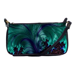 Fractal Turquoise Feather Swirl Shoulder Clutch Bag by Sudhe