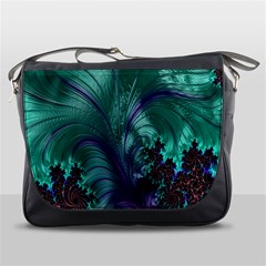 Fractal Turquoise Feather Swirl Messenger Bag by Sudhe