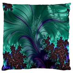 Fractal Turquoise Feather Swirl Large Cushion Case (two Sides) by Sudhe