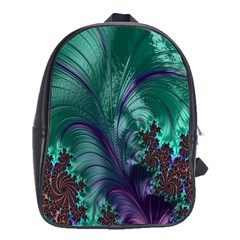 Fractal Turquoise Feather Swirl School Bag (xl) by Sudhe