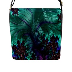 Fractal Turquoise Feather Swirl Flap Closure Messenger Bag (l) by Sudhe