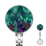 Fractal Turquoise Feather Swirl Stainless Steel Nurses Watch Front