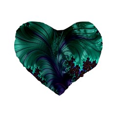 Fractal Turquoise Feather Swirl Standard 16  Premium Flano Heart Shape Cushions by Sudhe