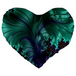 Fractal Turquoise Feather Swirl Large 19  Premium Flano Heart Shape Cushions Front