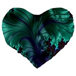 Fractal Turquoise Feather Swirl Large 19  Premium Flano Heart Shape Cushions Back