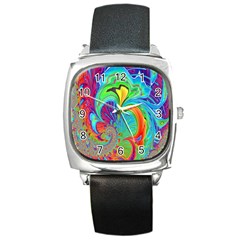 Fractal Art Psychedelic Fantasy Square Metal Watch by Sudhe