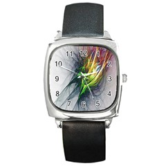 Fractal Art Paint Pattern Texture Square Metal Watch by Sudhe