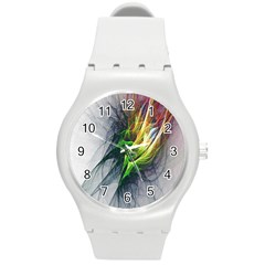 Fractal Art Paint Pattern Texture Round Plastic Sport Watch (m) by Sudhe