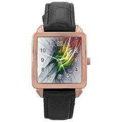 Fractal Art Paint Pattern Texture Rose Gold Leather Watch  by Sudhe