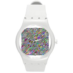 Waves Background Wallpaper Stripes Round Plastic Sport Watch (m) by Sudhe