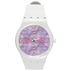 Purple Background Abstract Pattern Round Plastic Sport Watch (m) by Sudhe