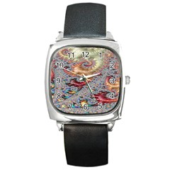 Fractal Artwork Design Pattern Square Metal Watch by Sudhe