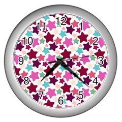 Stars Pattern Wall Clock (silver)