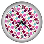 Stars Pattern Wall Clock (Silver) Front