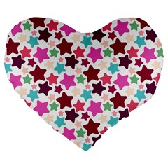 Stars Pattern Large 19  Premium Flano Heart Shape Cushions