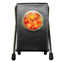 Background Pattern Of Orange Mosaic Pen Holder Desk Clock