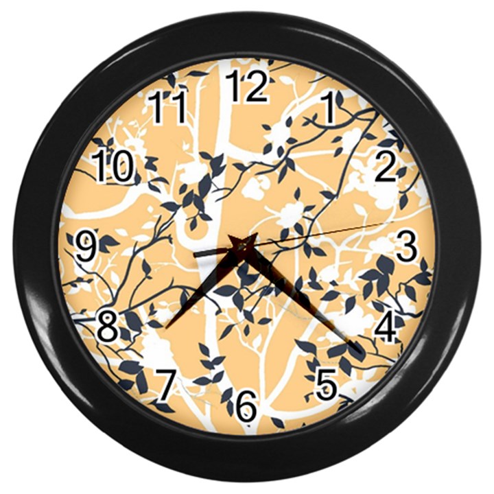 Floral Pattern Background Wall Clock (Black)