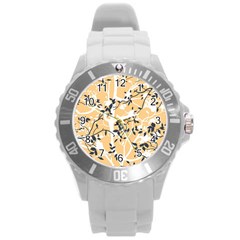 Floral Pattern Background Round Plastic Sport Watch (l) by Sudhe