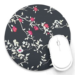 Black And White Floral Pattern Background Round Mousepads by Sudhe