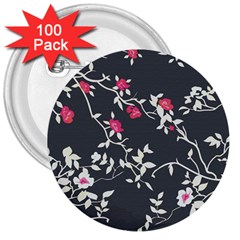 Black And White Floral Pattern Background 3  Buttons (100 Pack)  by Sudhe