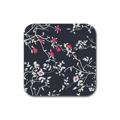 Black And White Floral Pattern Background Rubber Coaster (square)  by Sudhe