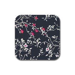 Black And White Floral Pattern Background Rubber Square Coaster (4 Pack)  by Sudhe