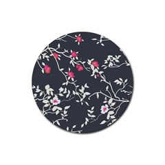 Black And White Floral Pattern Background Rubber Coaster (round)  by Sudhe