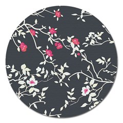 Black And White Floral Pattern Background Magnet 5  (round) by Sudhe