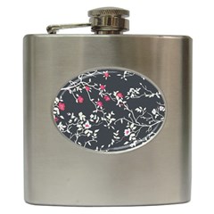 Black And White Floral Pattern Background Hip Flask (6 Oz) by Sudhe