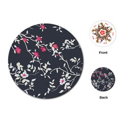 Black And White Floral Pattern Background Playing Cards (round) by Sudhe